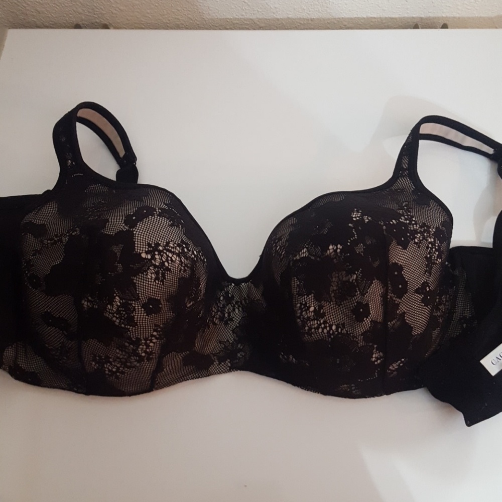Nude and black lace bra